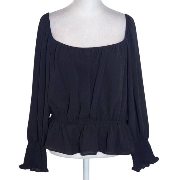 Jon & Anna Tops - Jon & Anna Cropped Black Blouse with Full Smocked Sleeves NWT Size Large